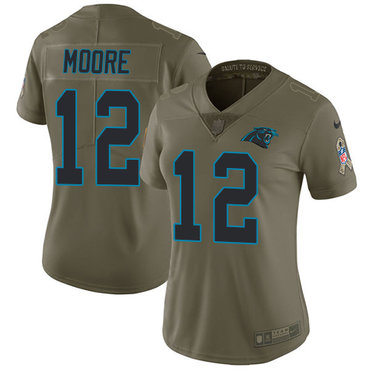 Personalized Panthers #12 DJ Moore Olive Women’s Stitched NFL Limited 2017 Salute to Service Jersey