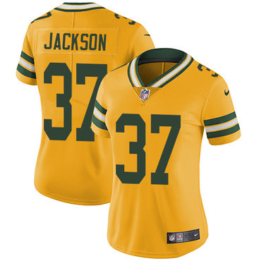 Personalized Packers #37 Josh Jackson Yellow Women’s Stitched NFL Limited Rush Jersey