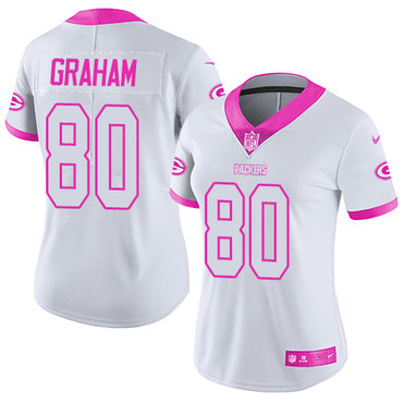 Personalized Packers #80 Jimmy Graham White Pink Women’s Stitched NFL Limited Rush Fashion Jersey
