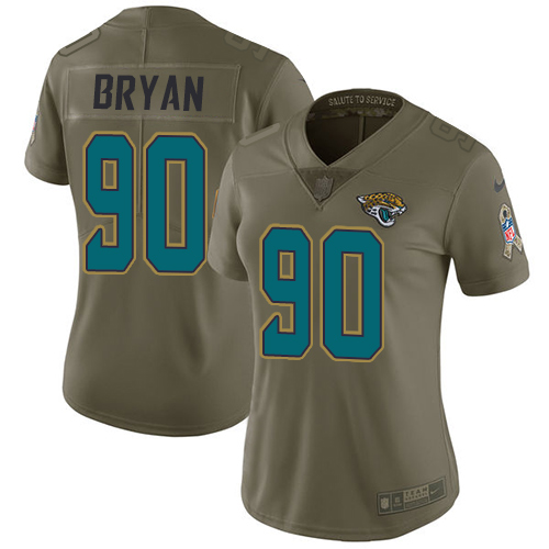 Personalized Jaguars #90 Taven Bryan Olive Women’s Stitched NFL Limited 2017 Salute to Service Jersey