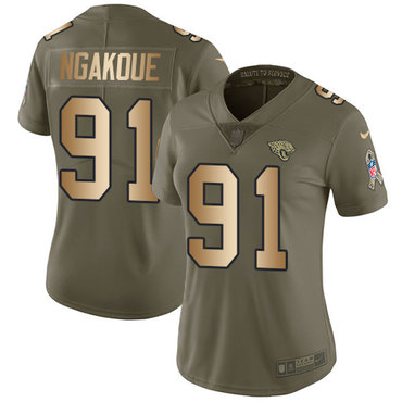 Personalized Jaguars #91 Yannick Ngakoue Olive Gold Women’s Stitched NFL Limited 2017 Salute to Service Jersey