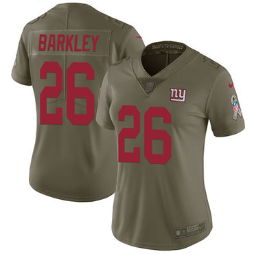 Personalized Giants #26 Saquon Barkley Olive Women’s Stitched NFL Limited 2017 Salute to Service Jersey