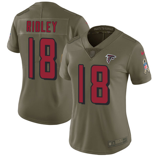 Personalized Falcons #18 Calvin Ridley Olive Women’s Stitched NFL Limited 2017 Salute to Service Jersey