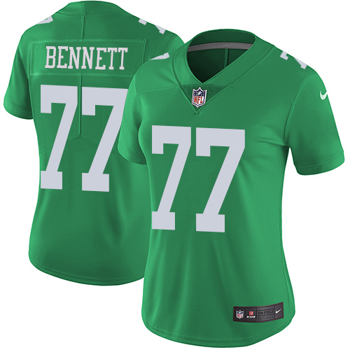 Personalized Eagles #77 Michael Bennett Green Women’s Stitched NFL Limited Rush Jersey