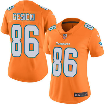 Personalized Dolphins #86 Mike Gesicki Orange Women’s Stitched NFL Limited Rush Jersey