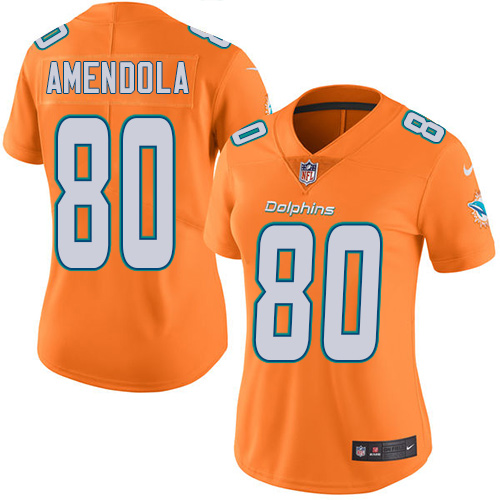 Personalized Dolphins #80 Danny Amendola Orange Women’s Stitched NFL Limited Rush Jersey