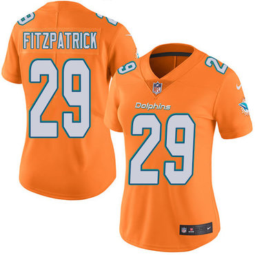 Personalized Dolphins #29 Minkah Fitzpatrick Orange Women’s Stitched NFL Limited Rush Jersey