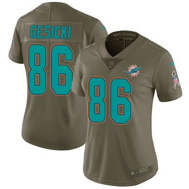 Personalized Dolphins #86 Mike Gesicki Olive Women’s Stitched NFL Limited 2017 Salute to Service Jersey