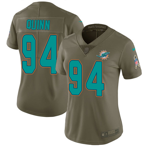 Personalized Dolphins #94 Robert Quinn Olive Women’s Stitched NFL Limited 2017 Salute to Service Jersey