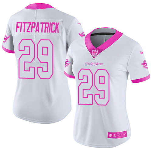 Personalized Dolphins #29 Minkah Fitzpatrick White Pink Women’s Stitched NFL Limited Rush Fashion Jersey