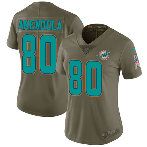 Personalized Dolphins #80 Danny Amendola Olive Women’s Stitched NFL Limited 2017 Salute to Service Jersey