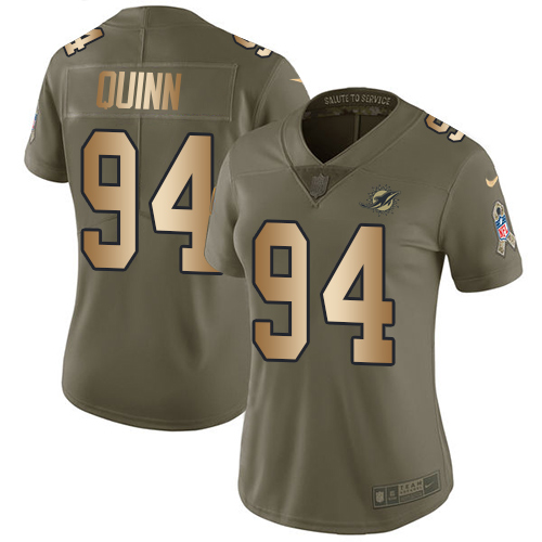 Personalized Dolphins #94 Robert Quinn Olive Gold Women’s Stitched NFL Limited 2017 Salute to Service Jersey
