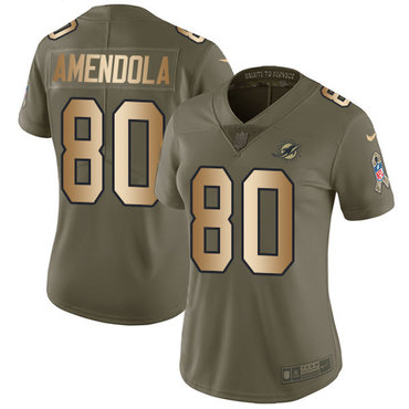 Personalized Dolphins #80 Danny Amendola Olive Gold Women’s Stitched NFL Limited 2017 Salute to Service Jersey