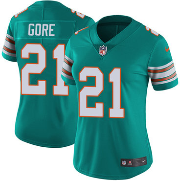Personalized Dolphins #21 Frank Gore Aqua Green Alternate Women’s Stitched NFL Untouchable Limited Jersey