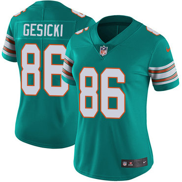 Personalized Dolphins #86 Mike Gesicki Aqua Green Alternate Women’s Stitched NFL Untouchable Limited Jersey