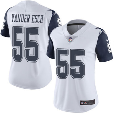 Personalized Cowboys #55 Leighton Vander Esch White Women’s Stitched NFL Limited Rush Jersey