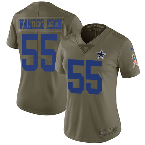 Personalized Cowboys #55 Leighton Vander Esch Olive Women’s Stitched NFL Limited 2017 Salute to Service Jersey