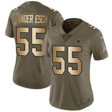 Personalized Cowboys #55 Leighton Vander Esch Olive Gold Women’s Stitched NFL Limited 2017 Salute to Service Jersey