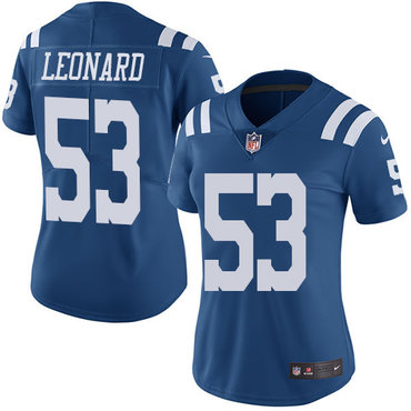 Personalized Colts #53 Darius Leonard Royal Blue Women’s Stitched NFL Limited Rush Jersey