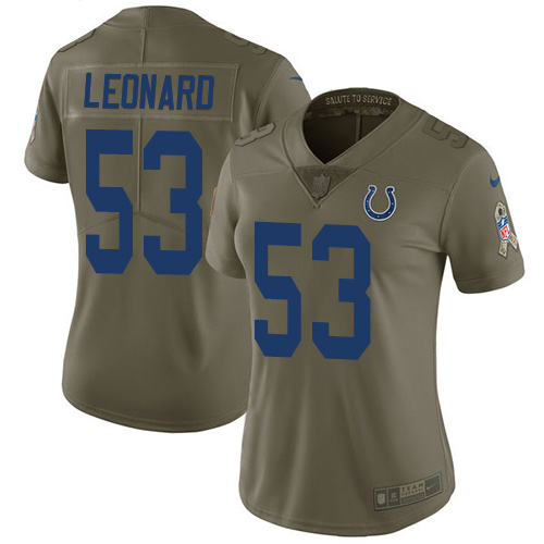 Personalized Colts #53 Darius Leonard Olive Women’s Stitched NFL Limited 2017 Salute to Service Jersey