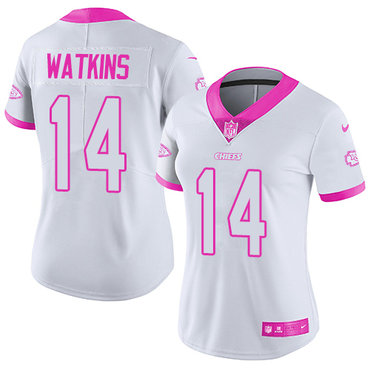 Personalized Chiefs #14 Sammy Watkins White Pink Women’s Stitched NFL Limited Rush Fashion Jersey