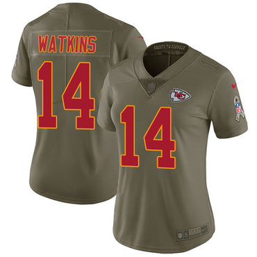 Personalized Chiefs #14 Sammy Watkins Olive Women’s Stitched NFL Limited 2017 Salute to Service Jersey