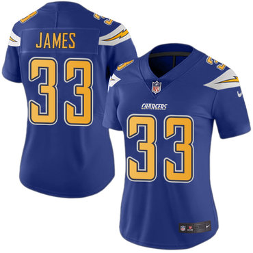 Personalized Chargers #33 Derwin James Electric Blue Women’s Stitched NFL Limited Rush Jersey