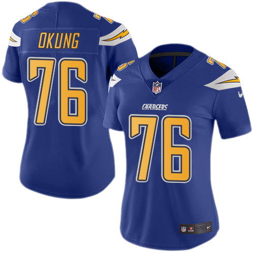 Personalized Chargers #76 Russell Okung Electric Blue Women’s Stitched NFL Limited Rush Jersey