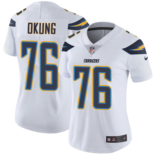 Personalized Chargers #76 Russell Okung White Women’s Stitched NFL Untouchable Limited Jersey
