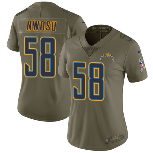 Personalized Chargers #58 Uchenna Nwosu Olive Women’s Stitched NFL Limited 2017 Salute to Service Jersey
