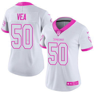 Personalized Buccaneers #50 Vita Vea White Pink Women’s Stitched NFL Limited Rush Fashion Jersey