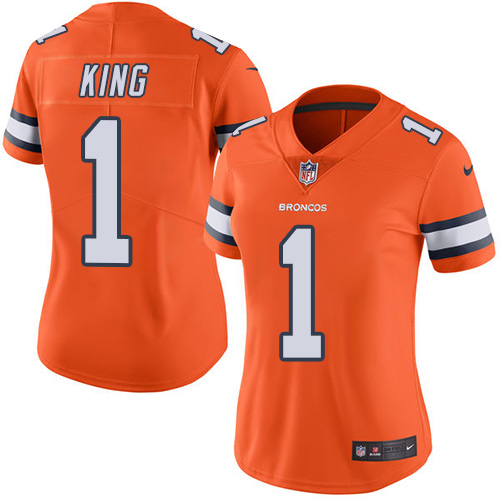 Personalized Broncos #1 Marquette King Orange Women’s Stitched NFL Limited Rush Jersey
