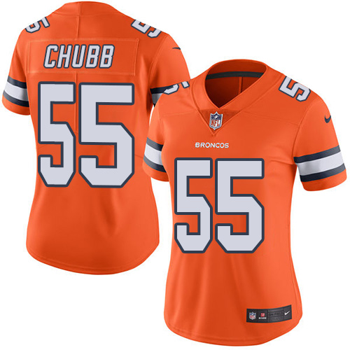 Personalized Broncos #55 Bradley Chubb Orange Women’s Stitched NFL Limited Rush Jersey