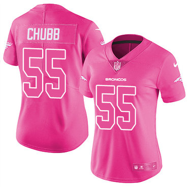 Personalized Broncos #55 Bradley Chubb Pink Women’s Stitched NFL Limited Rush Fashion Jersey