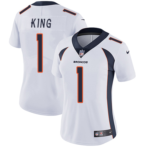 Personalized Broncos #1 Marquette King White Women’s Stitched NFL Untouchable Limited Jersey