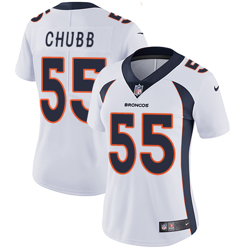 Personalized Broncos #55 Bradley Chubb White Women’s Stitched NFL Untouchable Limited Jersey