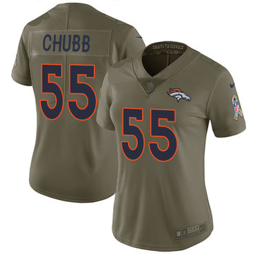 Personalized Broncos #55 Bradley Chubb Olive Women’s Stitched NFL Limited 2017 Salute to Service Jersey