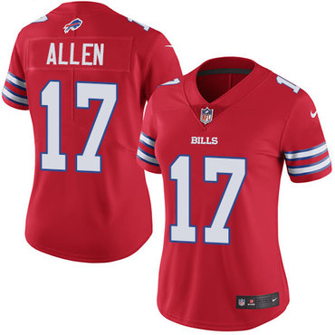 Personalized Bills #17 Josh Allen Red Women’s Stitched NFL Limited Rush Jersey