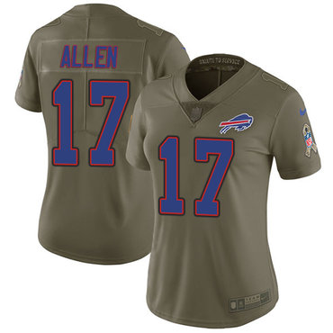 Personalized Bills #17 Josh Allen Olive Women’s Stitched NFL Limited 2017 Salute to Service Jersey