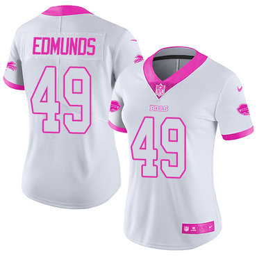 Personalized Bills #49 Tremaine Edmunds White Pink Women’s Stitched NFL Limited Rush Fashion Jersey