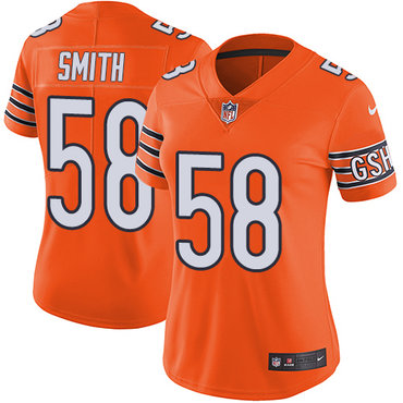 Personalized Bears #58 Roquan Smith Orange Women’s Stitched NFL Limited Rush Jersey