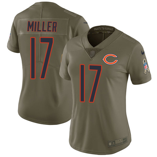 Personalized Bears #17 Anthony Miller Olive Women’s Stitched NFL Limited 2017 Salute to Service Jersey