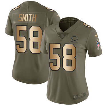 Personalized Bears #58 Roquan Smith Olive Gold Women’s Stitched NFL Limited 2017 Salute to Service Jersey