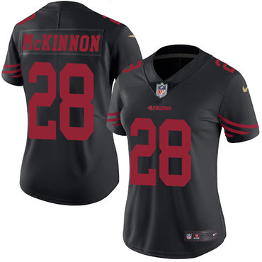 Personalized 49ers #28 Jerick McKinnon Black Women’s Stitched NFL Limited Rush Jersey