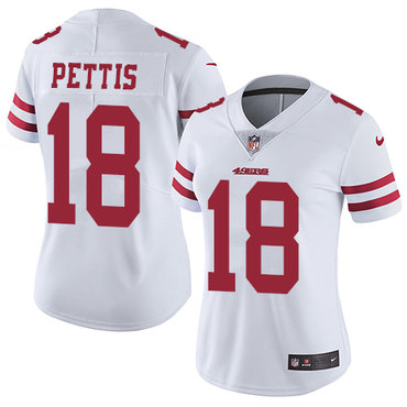 Personalized 49ers #18 Dante Pettis White Women’s Stitched NFL Untouchable Limited Jersey