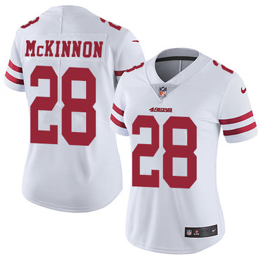 Personalized 49ers #28 Jerick McKinnon White Women’s Stitched NFL Untouchable Limited Jersey