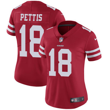 Personalized 49ers #18 Dante Pettis Red Team Color Women’s Stitched NFL Untouchable Limited Jersey