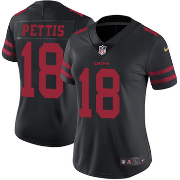 Personalized 49ers #18 Dante Pettis Black Alternate Women’s Stitched NFL Untouchable Limited Jersey
