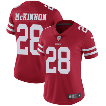 Personalized 49ers #28 Jerick McKinnon Red Team Color Women’s Stitched NFL Untouchable Limited Jersey