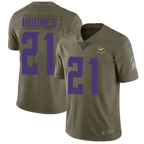 Personalized Vikings #21 Mike Hughes Olive Youth Stitched NFL Limited 2017 Salute to Service Jersey